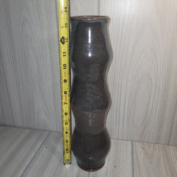 Vtg Handmade Signed Pottery Ribbed Vase Glazed Bubble Art - Picture 6 of 7